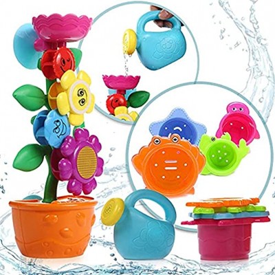 OleOletOy Baby Badespielzeug Set Süße Blume Wassermühle und 4 STK. Stapelbecher Kinder Wasserspielzeug mit Saugnapf für die Badewanne