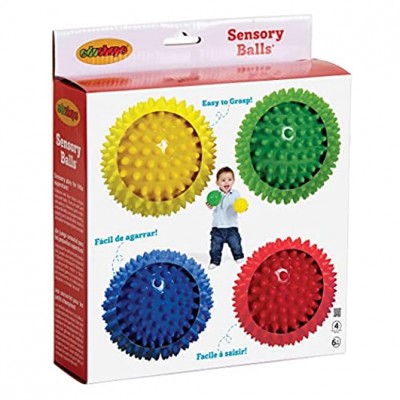 Edushape Sensory Opaque Sensory Ball Packung mit 4 farbenfrohen und einzigartig texturierten 10-cm-sensorischen Bällen Verbessert die grobmotorischen Fähigkeiten für Kinder ab 6 Monaten