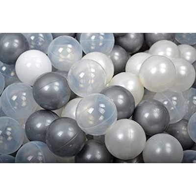 MEOWBABY 200 ∅ 7Cm Kinder Bälle Spielbälle Für Bällebad Baby Plastikbälle Ball Pit Kugelbad Bällchenbad Bällebäder Made In EU Silber Transparent Weiße Perle