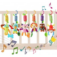 YIKANWEN Baby Kinderwagen Spielzeug  6 Teile Plüschtier mit Glöckchen Rassel-Figuren zum Aufhängen für Bettchen Wiege oder Autositz  Lernspielzeug für Neugeborene und Kleinkinder