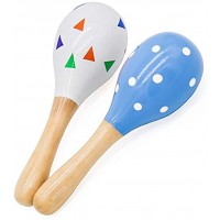 PREMYO Rassel Baby Musik Spielzeug Holzspielzeug Maracas Babyspielzeug Punkte Dreiecke Blau