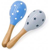 PREMYO Rassel Baby Musik Spielzeug Holzspielzeug Maracas Babyspielzeug Punkte Sterne Blau Grau