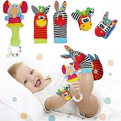 Synchain Baby Rasseln Spielzeug,Baby Rasseln Handgelenk Und Socken Spielzeug,Süße Tierbabys Entwicklungsspielzeug Puppen für Neugeborene 0-12 Monate Babys Mädchen und Jungen Geschenk 5 PCS