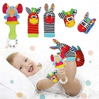 Synchain Baby Rattle Toy Neugeborene 5 Packungen Rasseln Socken Handgelenk niedliche Tiere Developmental Soft Toys Puppe für Babys 0-12 Monate Kinder